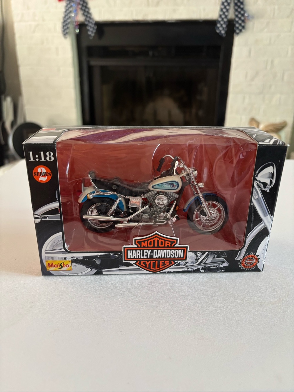 Harley-Davidson Collectible Die-Cast Motorcycle Model in Blue and Black